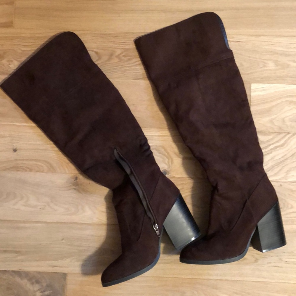 Faux suede knee high boots